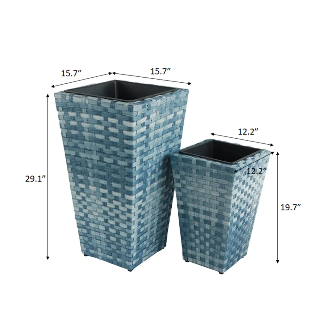 Set Of 2 Rectangular All-Weather Wicker Planter With Plastic Liner J204669