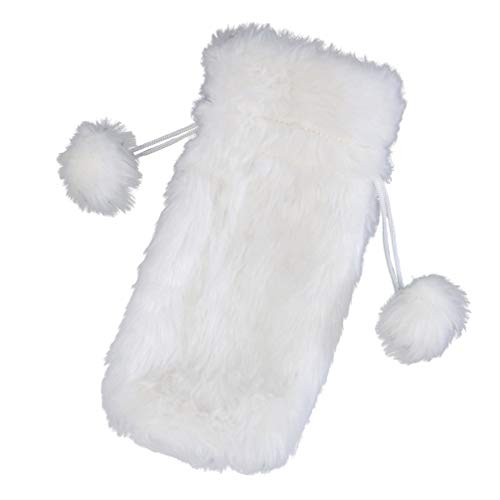 White Faux Fur Drawstring Wine Bottle Cover Bag M6018