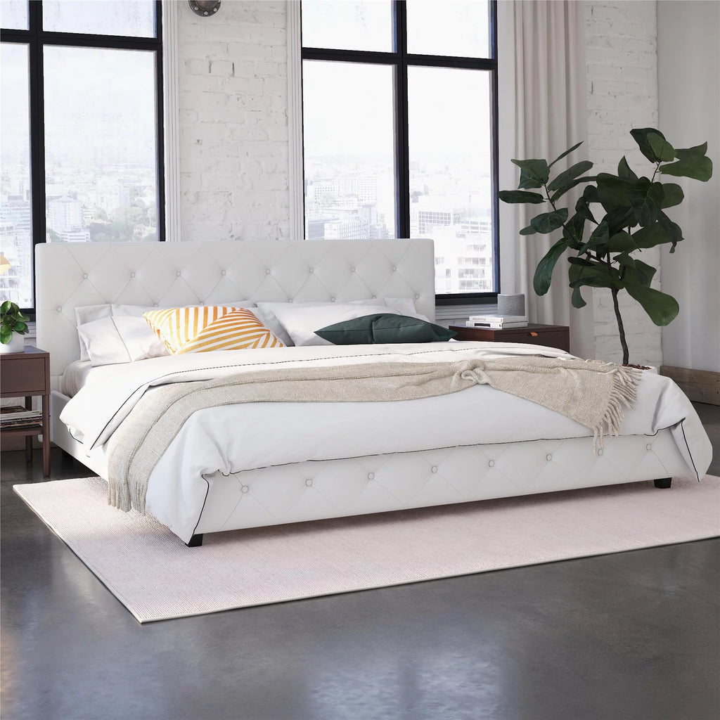 Queen Camel Faux Leather Upholstered Platform Bed R689