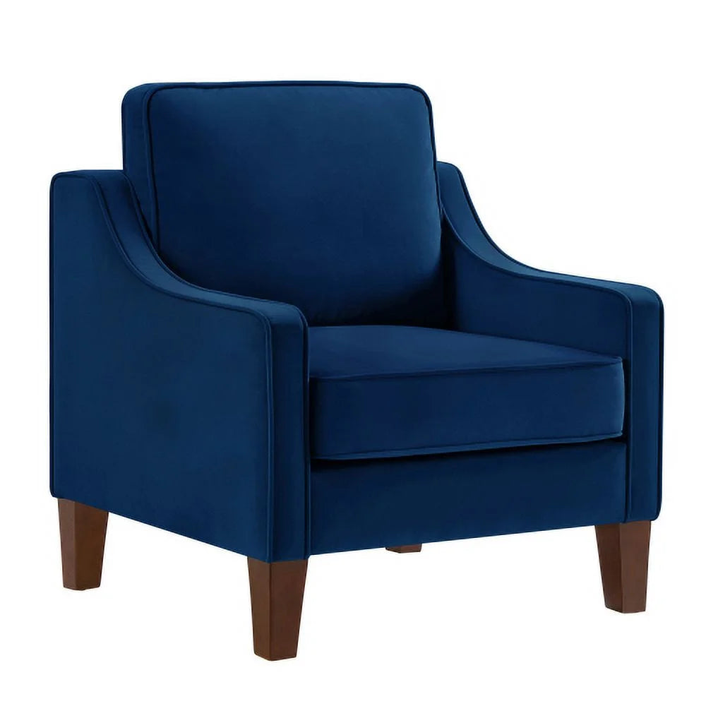Navy Velvet Upholstered Armchair with Wooden Legs J474690