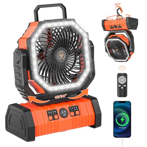 Rechargeable 20000mAh Auto-Oscillating Camping Fan with LED Lantern A72970