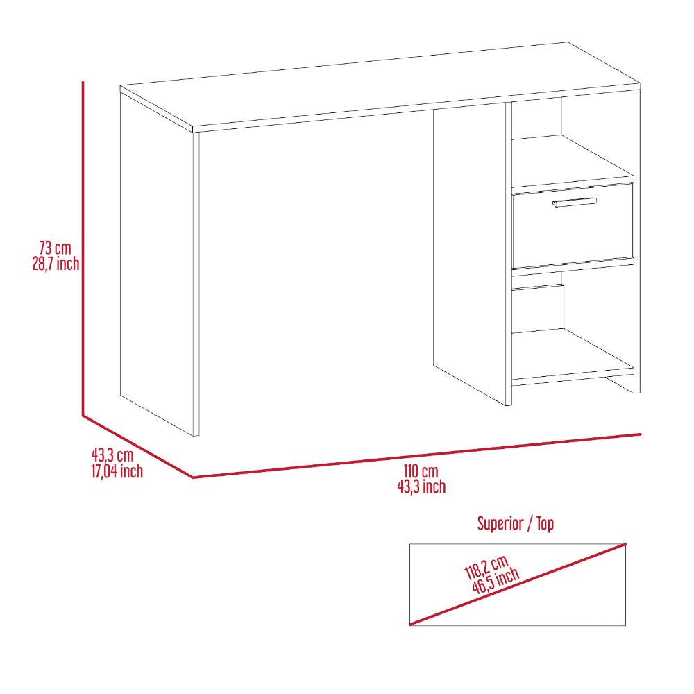 Black Computer Desk with 1 Drawer and 2 Shelves L1688