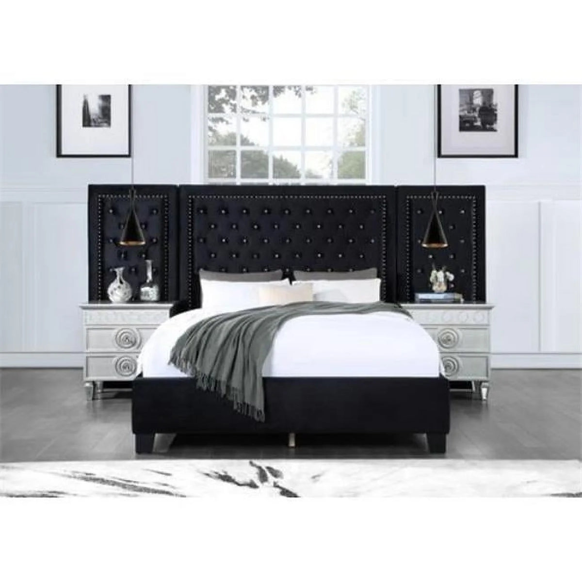 Black Velvet King Size Eastern Bed S7703