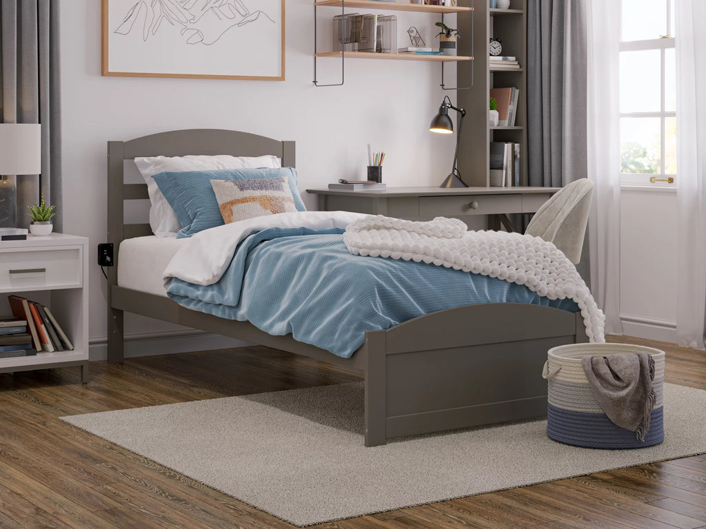 14" Twin XL Grey Wood Platform Bed Frame with Headboard and Footboard Z672