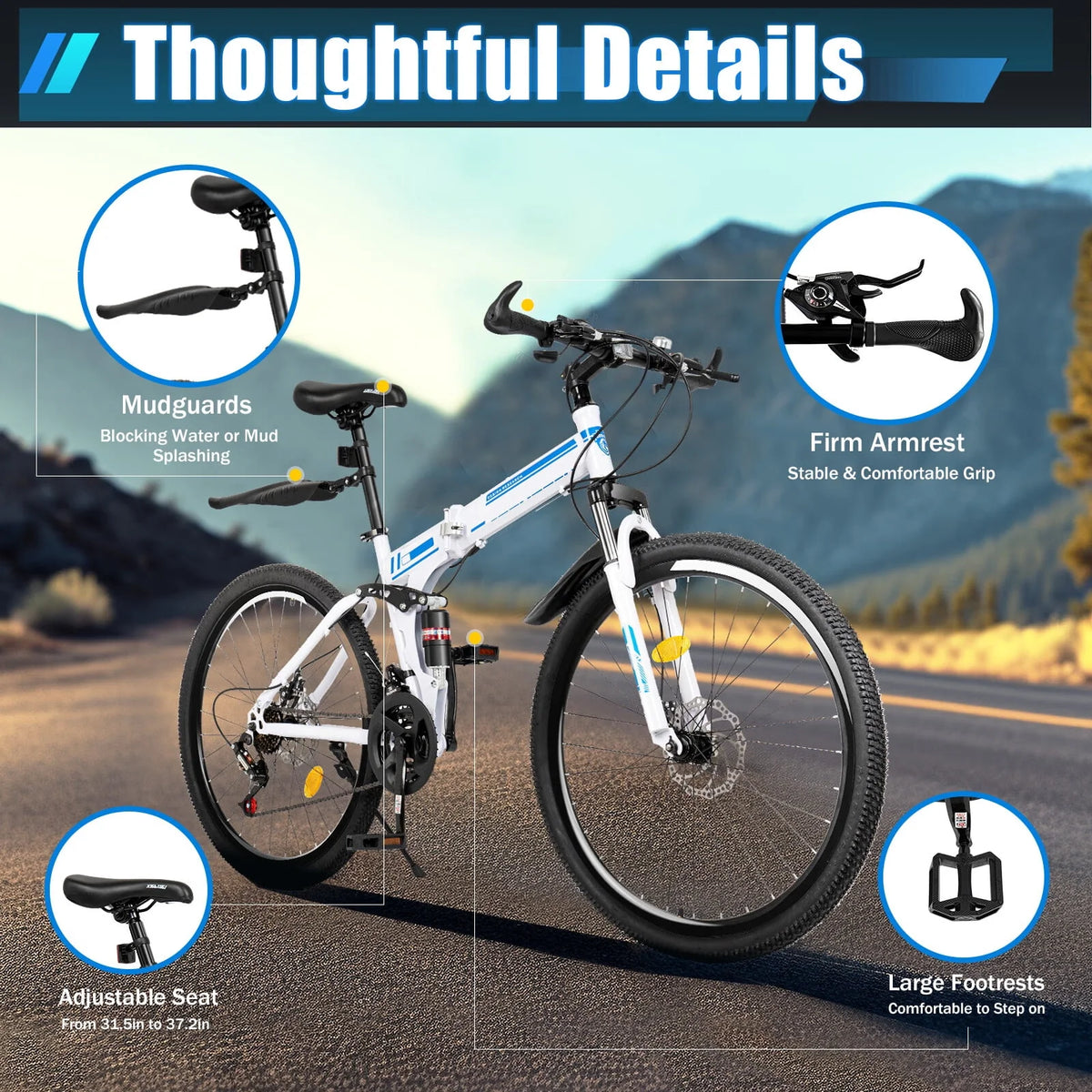 26 Inch 21 Speed Folding Mountain Bike W506969