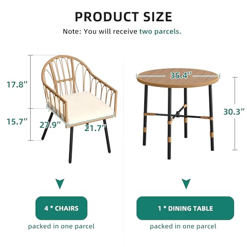 5 Pieces Wicker Patio Dining Table Chair Set with Umbrella Hole E23452