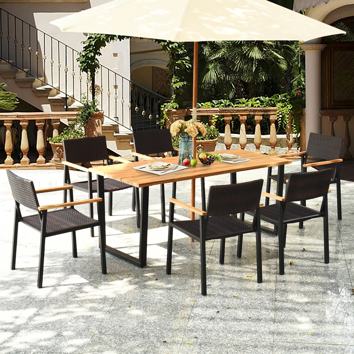 7 Pc Patio Dining Set with Umbrella Hole V809