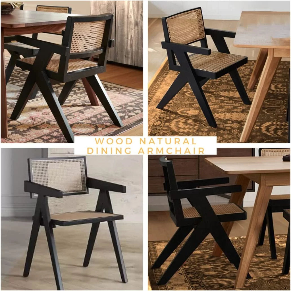Black Rattan Cane Dining Chair with Mesh Back and Arms Y8143