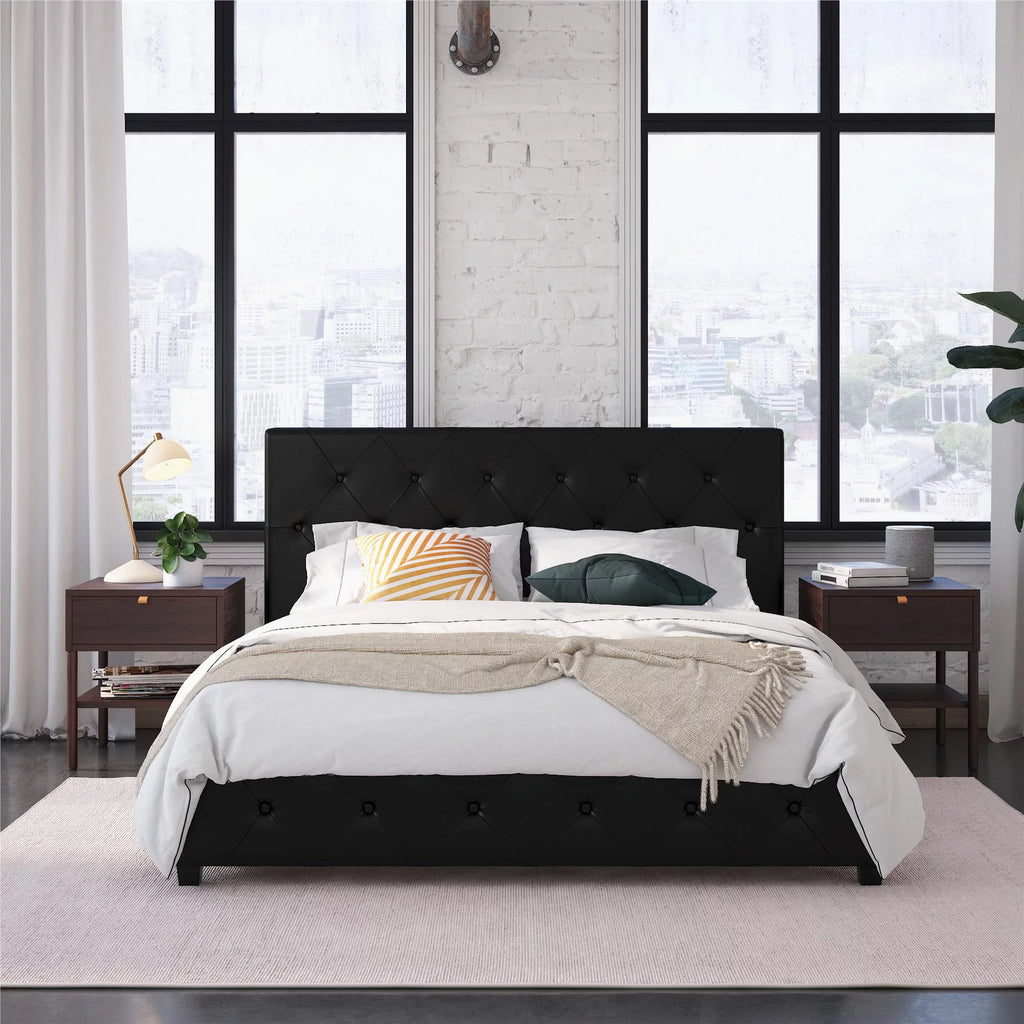 Queen Camel Faux Leather Upholstered Platform Bed R689