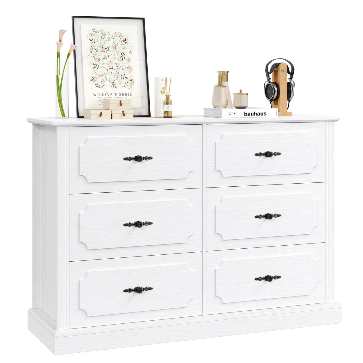 White 6 Drawer Wood Dresser D5798