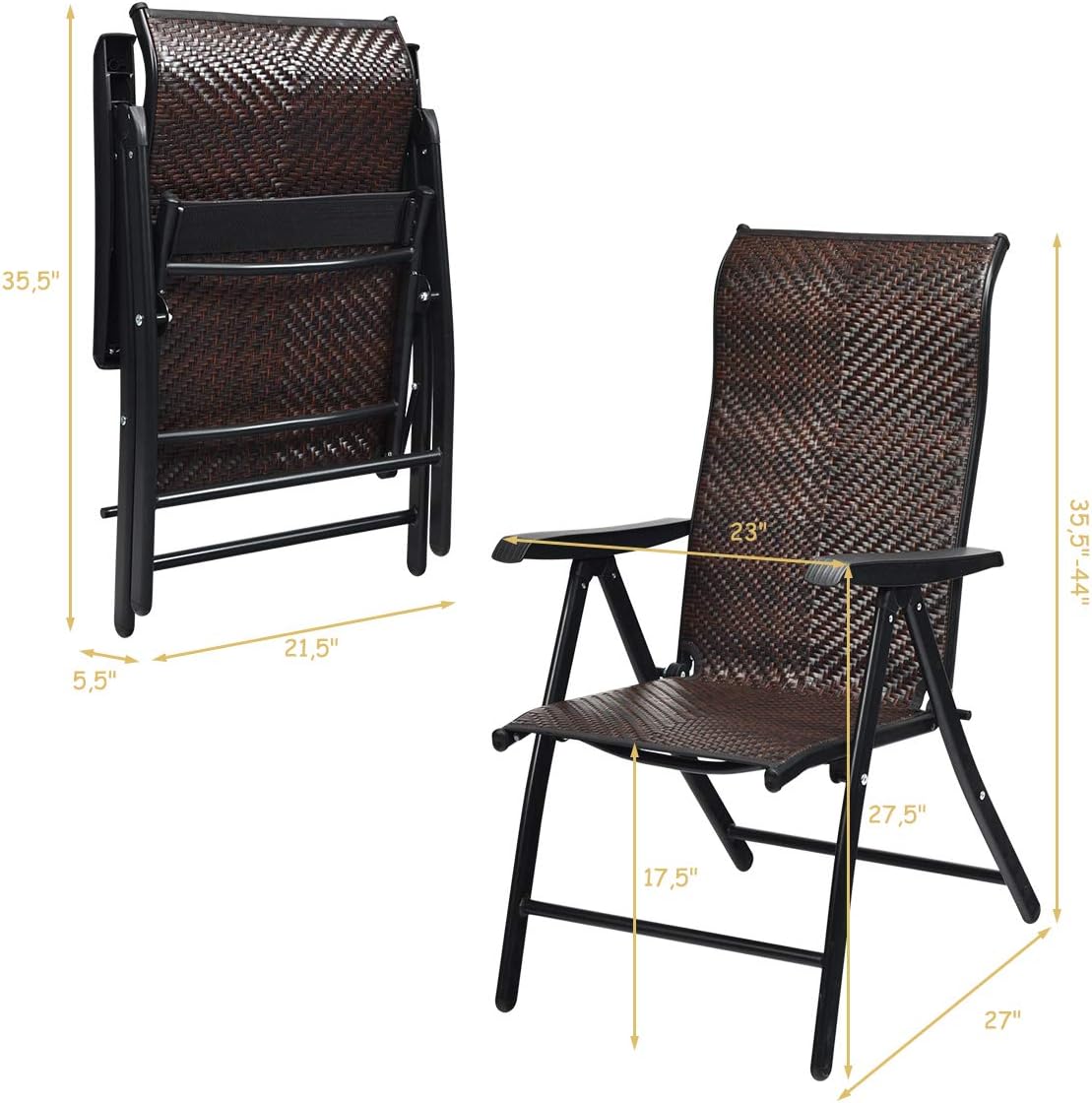 2 Piece Rattan Folding Reclining Chair with Adjustable Backrest M20759