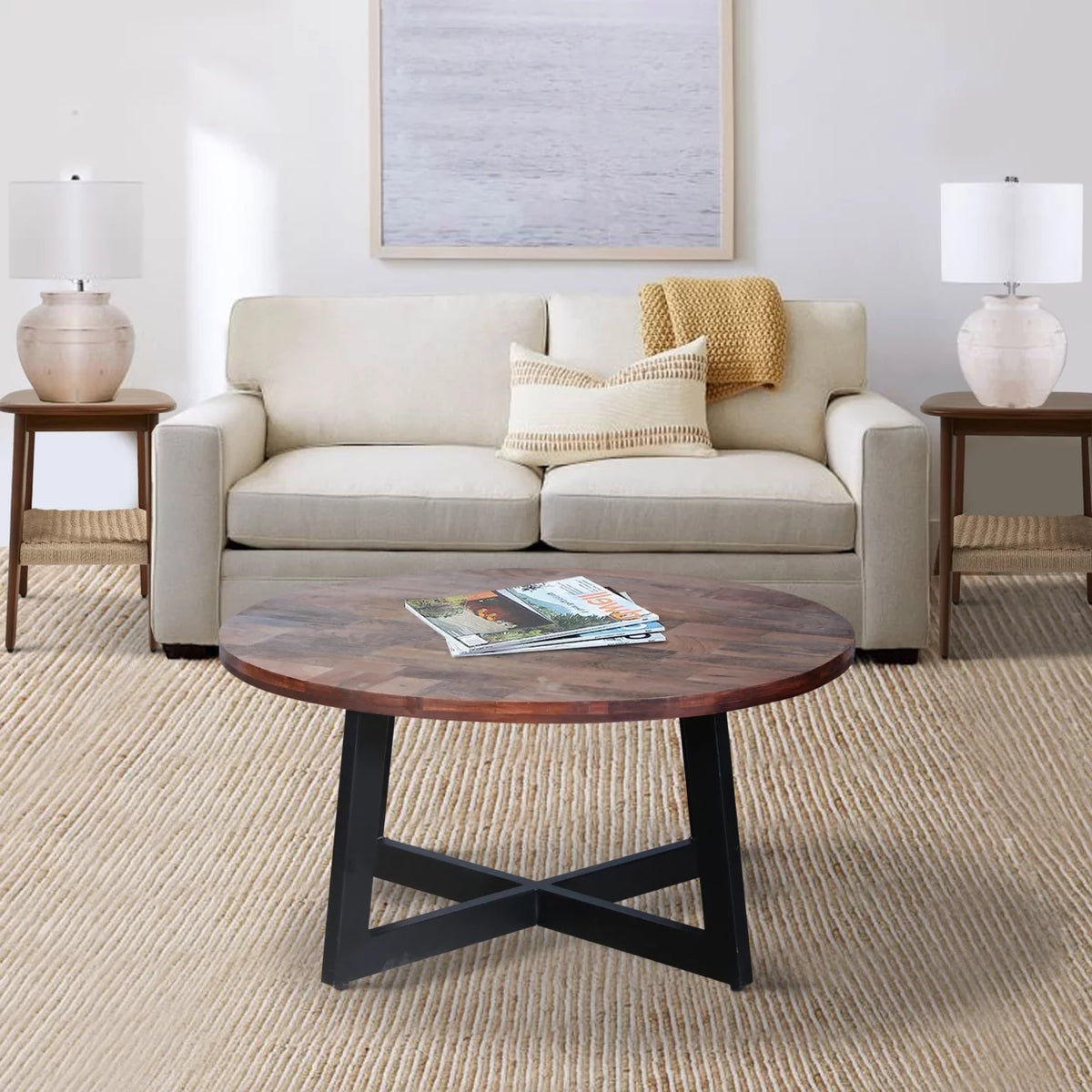 31 Inch Round Mango Wood Coffee Table V1005