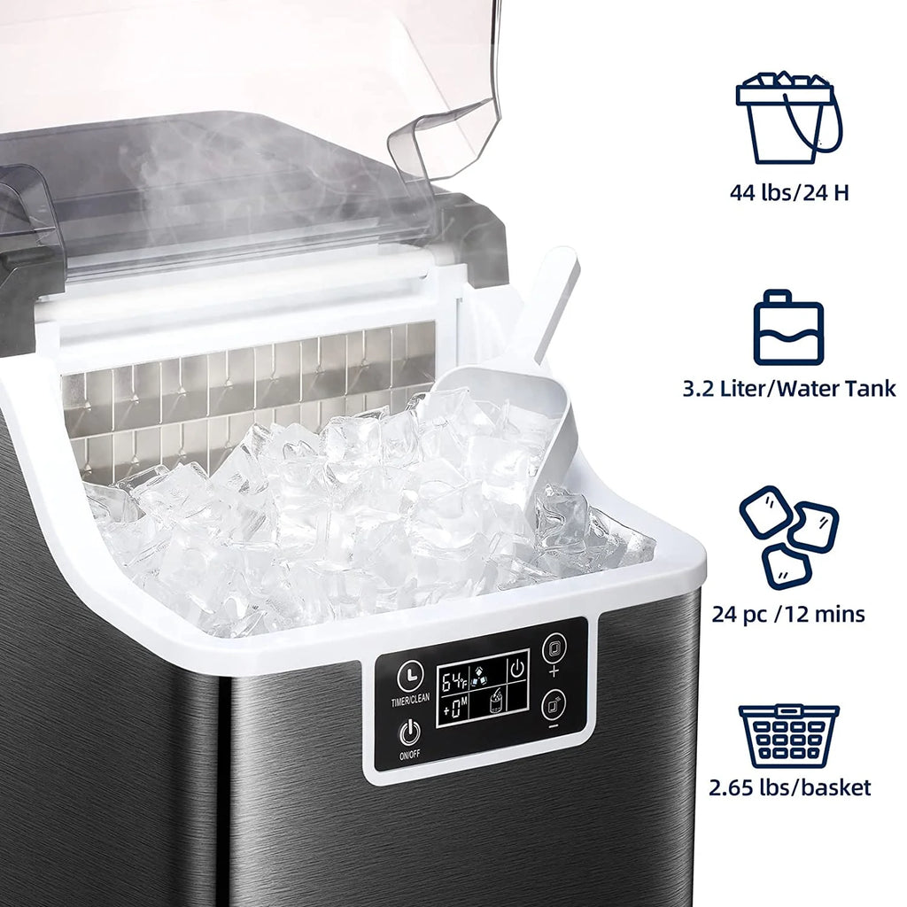 44Lbs/24H Self-Cleaning Portable Compact Ice Maker with Ice Scoop & Basket P802
