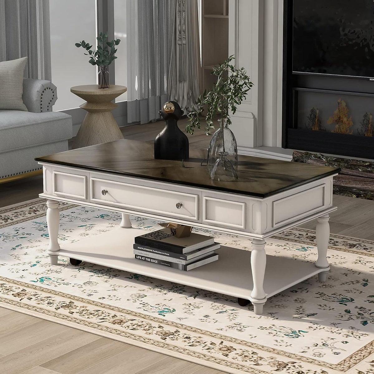 Gray Wood Coffee Table with Drawer and Storage Shelf H991432