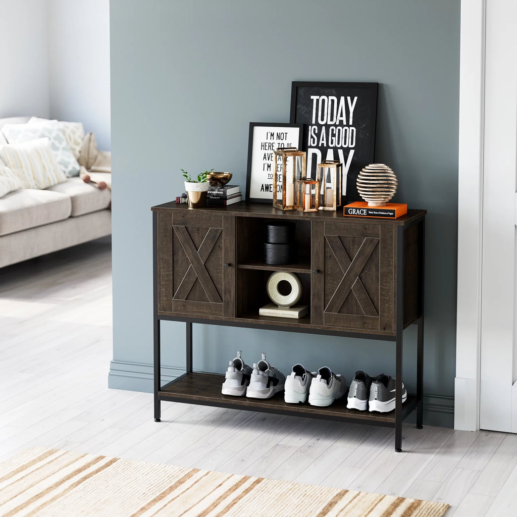 Dark Brown Console Cabinet with Doors and Shelves K9456