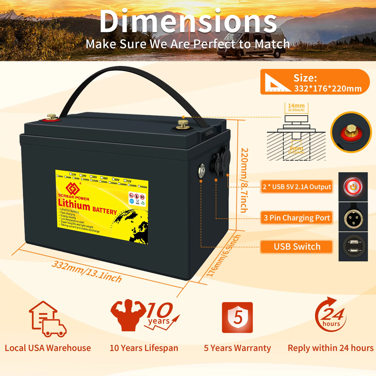 12V 100Ah LiFePO4 Lithium Battery with 100A BMS H562664