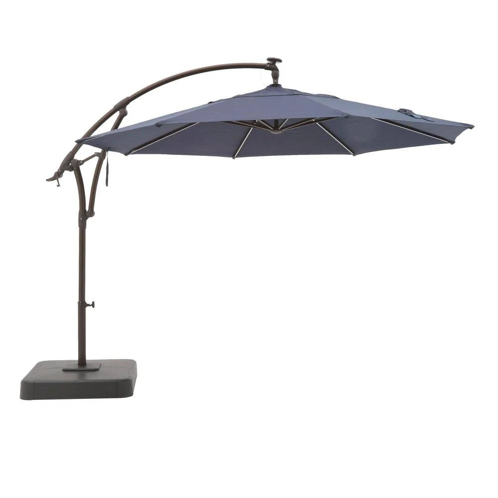 11 ft. Aluminum Cantilever Solar LED Offset Patio Umbrella in Midnight Navy Blue J46438