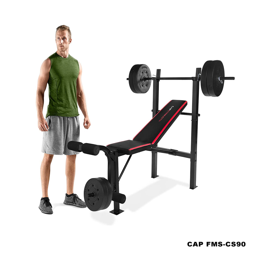 Adjustable Weight Bench with Rack and 90 lb Vinyl Weight Set J9293