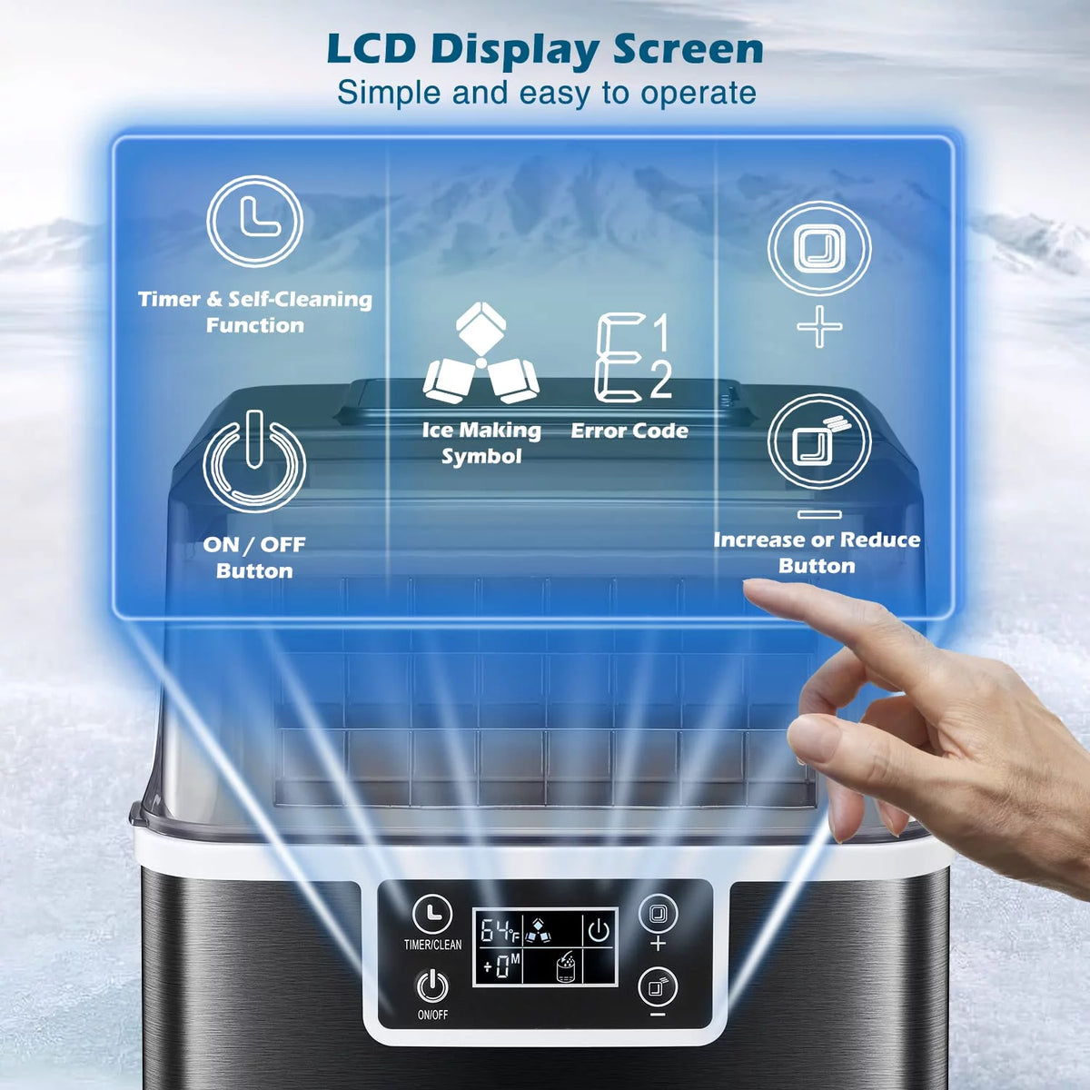 44Lbs/24H Self-Cleaning Portable Compact Ice Maker with Ice Scoop & Basket P802