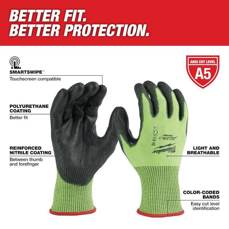 High Visibility Level 5 Cut Resistant Polyurethane Dipped Work Gloves 12-Pack K583