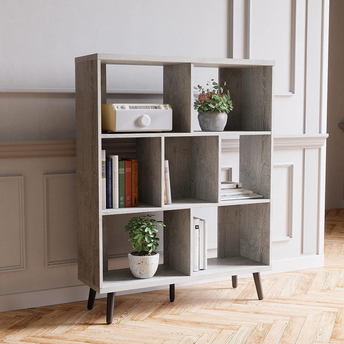 Mid Century 7 Cube Storage Organizer Bookshelf Q52062