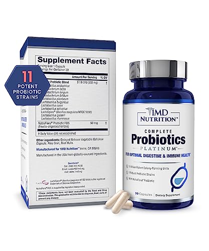 Complete Probiotics Platinum Prebiotics Probiotics Digestive Health Supplement 50 Billion CFU 11 Strains Dairy-Free 30 Caps A208522