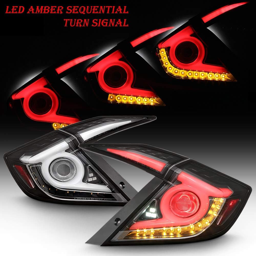 2016-2019 Honda Civic Sedan Black LED Tail Lights B2641