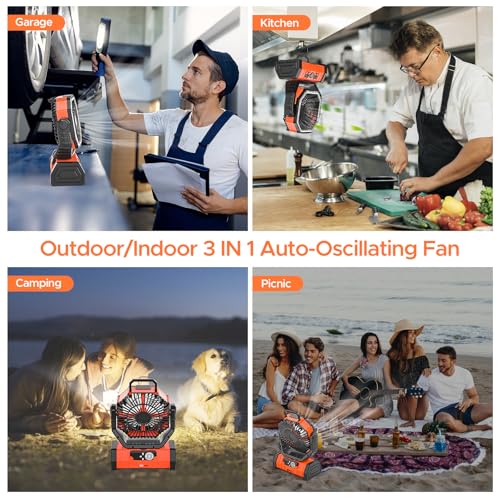 Rechargeable 20000mAh Auto-Oscillating Camping Fan with LED Lantern A72970