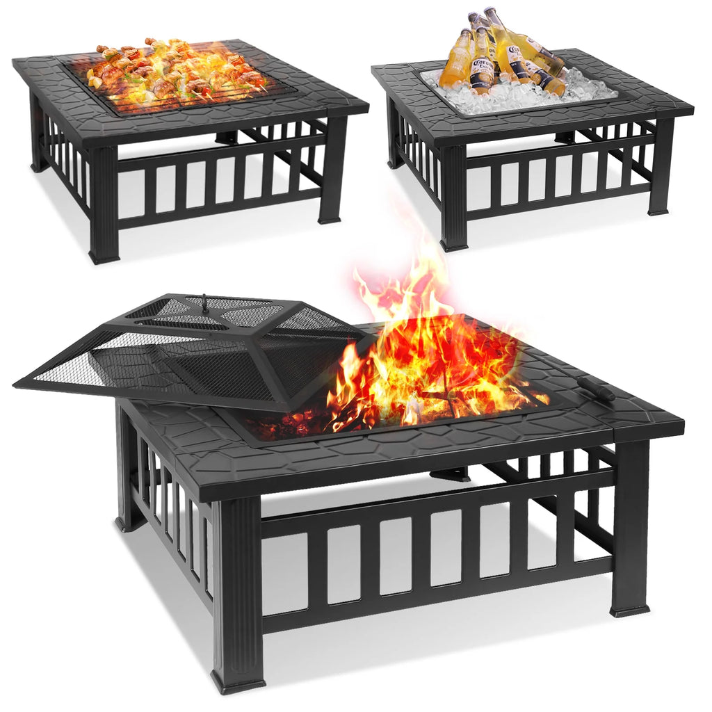 Steel 32'' Square Wood Burning Fire Pit G3736
