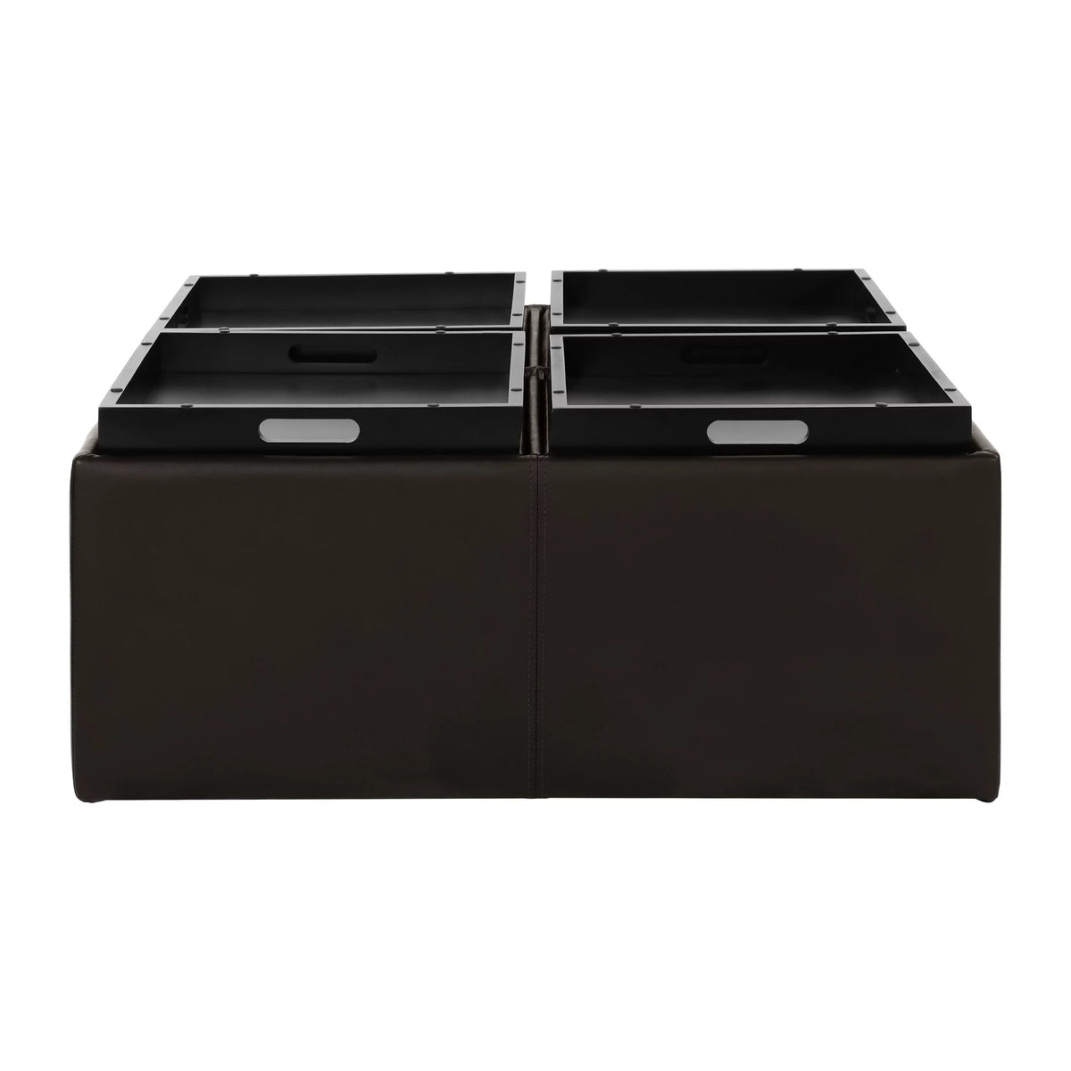 Espresso Faux Leather Storage Cocktail Ottoman V4630