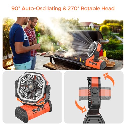 Rechargeable 20000mAh Auto-Oscillating Camping Fan with LED Lantern A72970