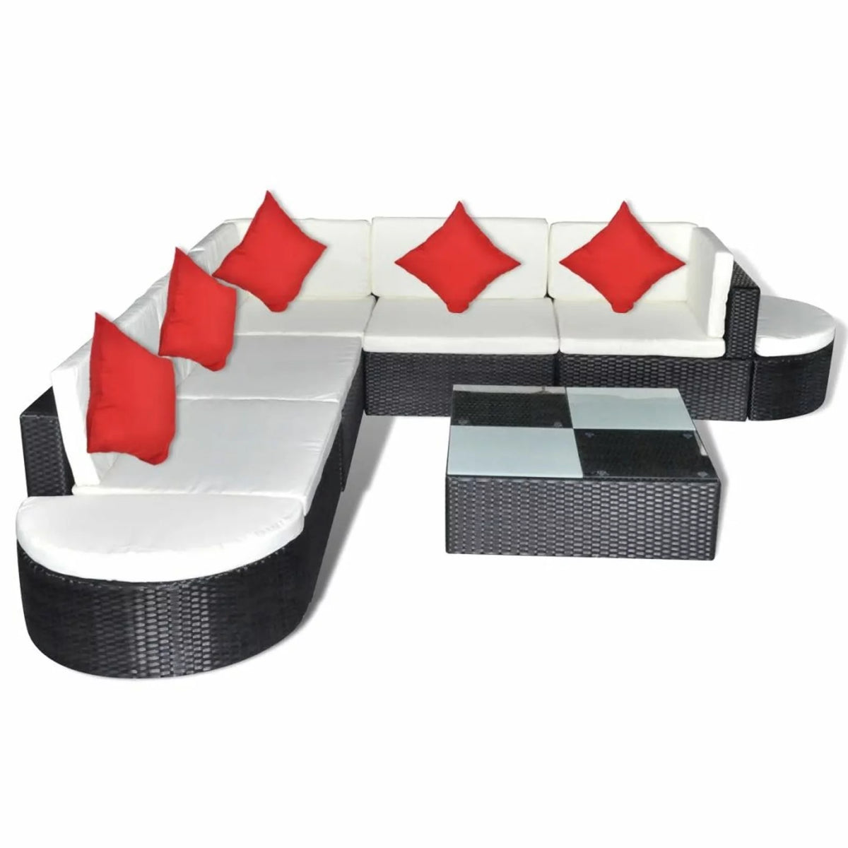 8 Piece Black Poly Rattan Patio Sofa Set with Cushions Q81629
