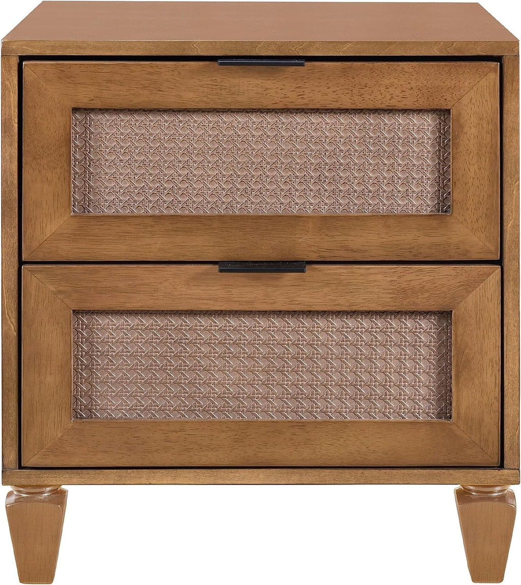 Walnut Rattan 2-Drawer Nightstand I64561