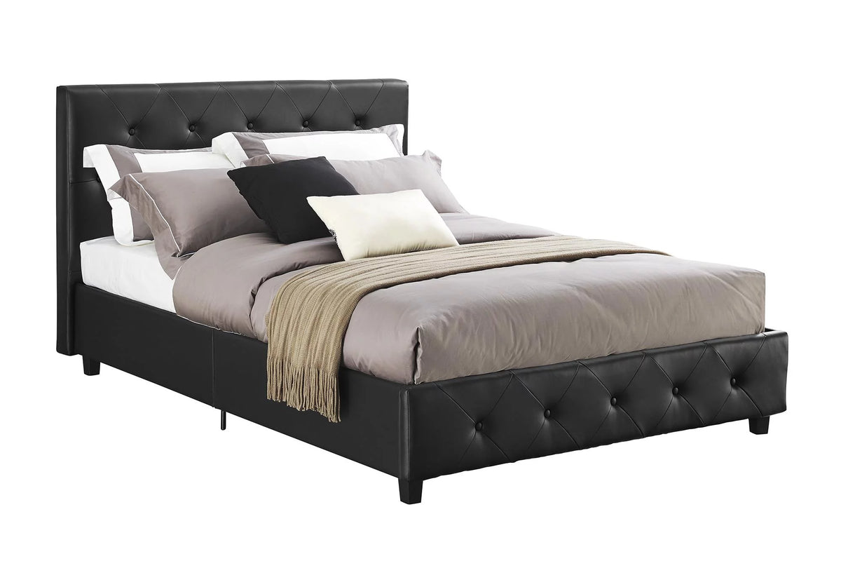 Queen Camel Faux Leather Upholstered Platform Bed R689