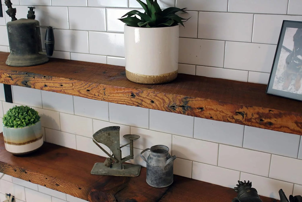 Reclaimed Wood Mantel Shelf with Steel Angle Brackets T726