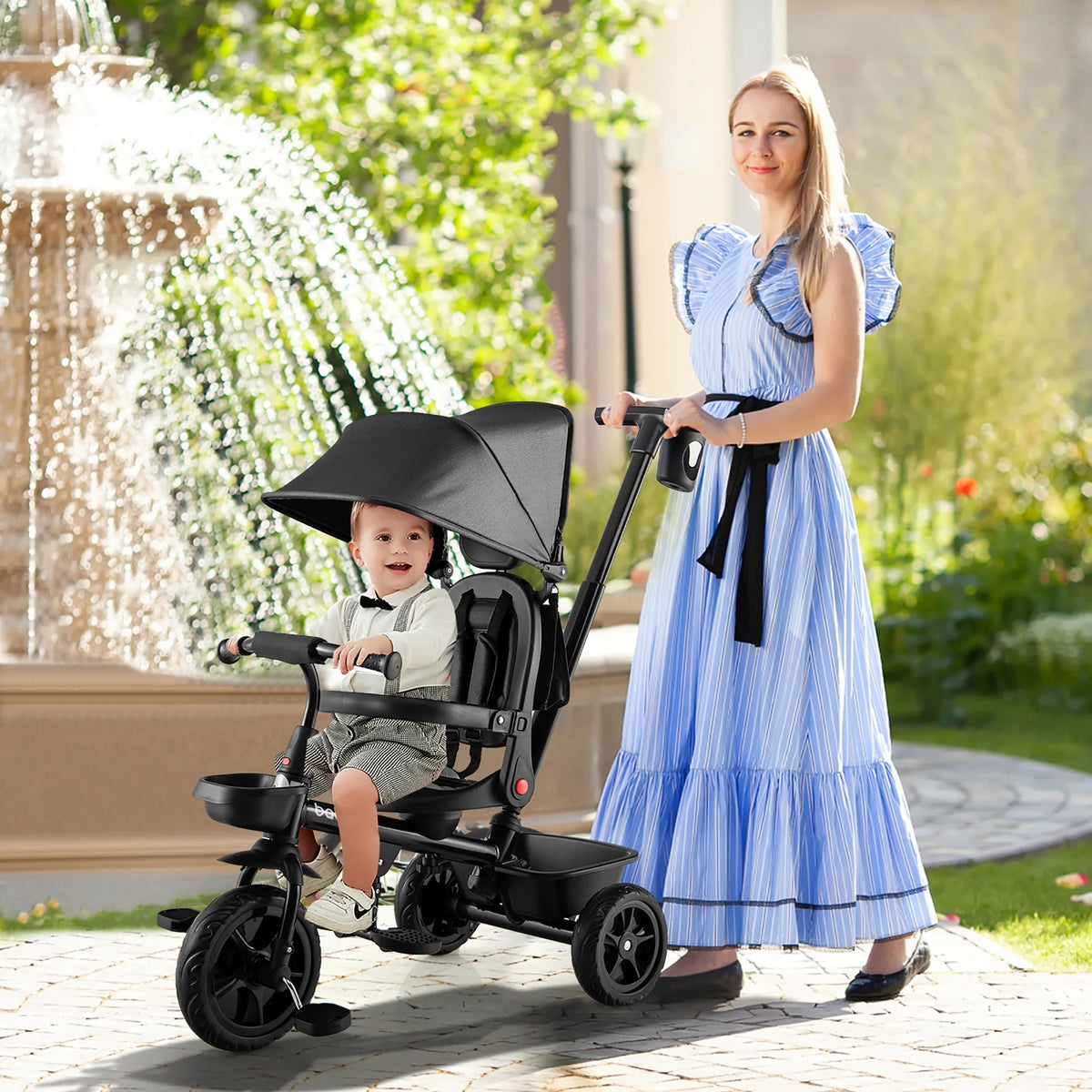 4-in-1 Toddler Tricycle with Adjustable Push Handle F93593