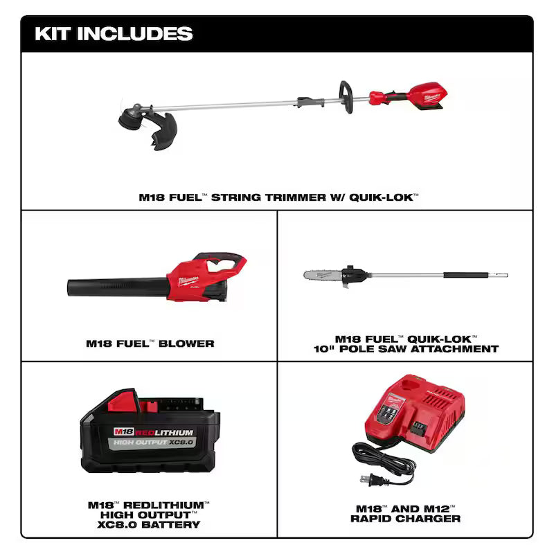 18V Lithium-Ion Brushless Cordless String Trimmer/Blower Combo Kit with Pole Saw Attachment Y539