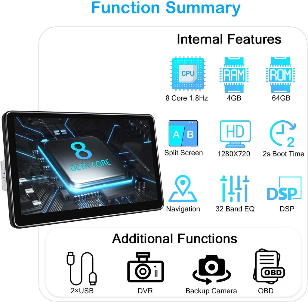 10.5 Inch Single Din Android Car Radio with Detachable Touch Display H78210