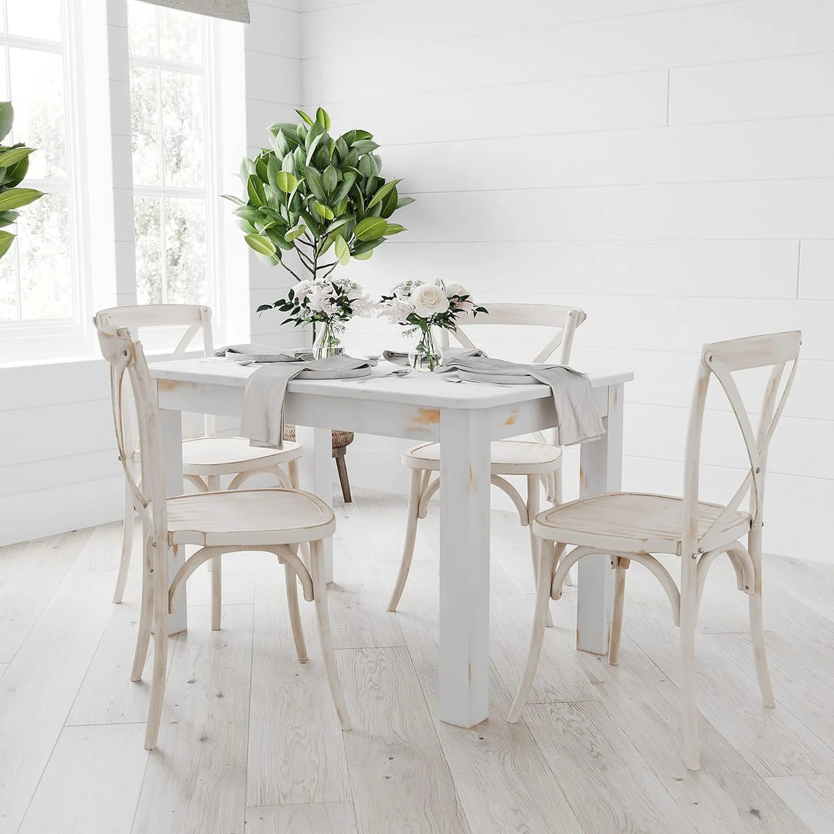 46" X 30" Rectangular Antique Rustic White Solid Pine Dining Table Q58488