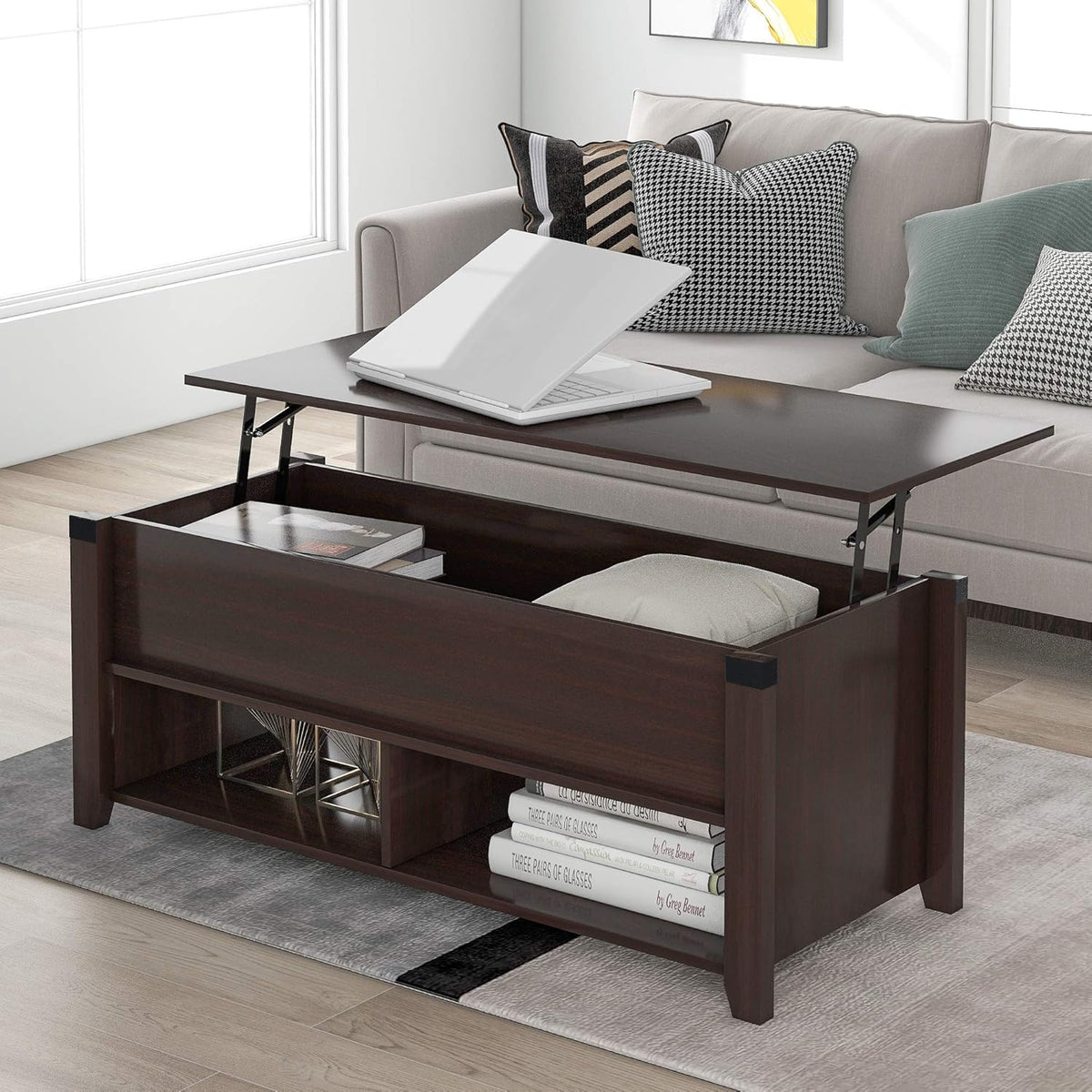 Gray Wood Coffee Table with Drawer and Storage Shelf H991432