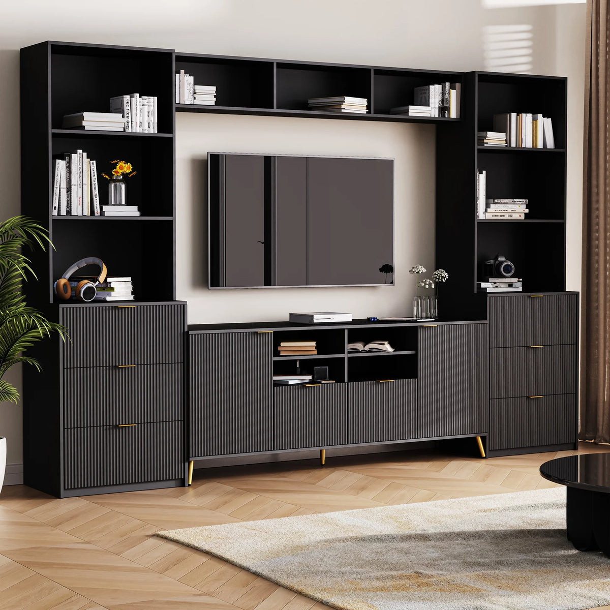 Modern TV Stand with 13 Shelves, 8 Drawers and 2 Cabinets M825