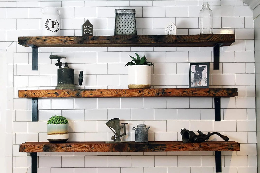 Reclaimed Wood Mantel Shelf with Steel Angle Brackets T726