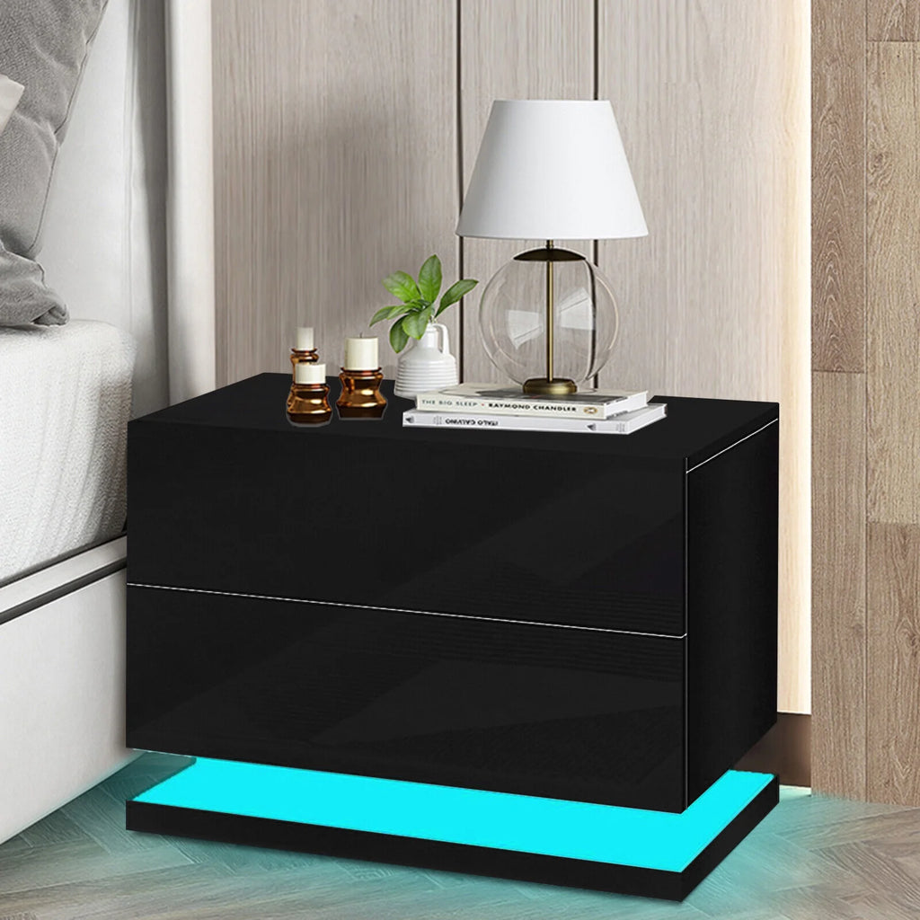 Black High Gloss 2 Drawer Wooden Nightstand O686