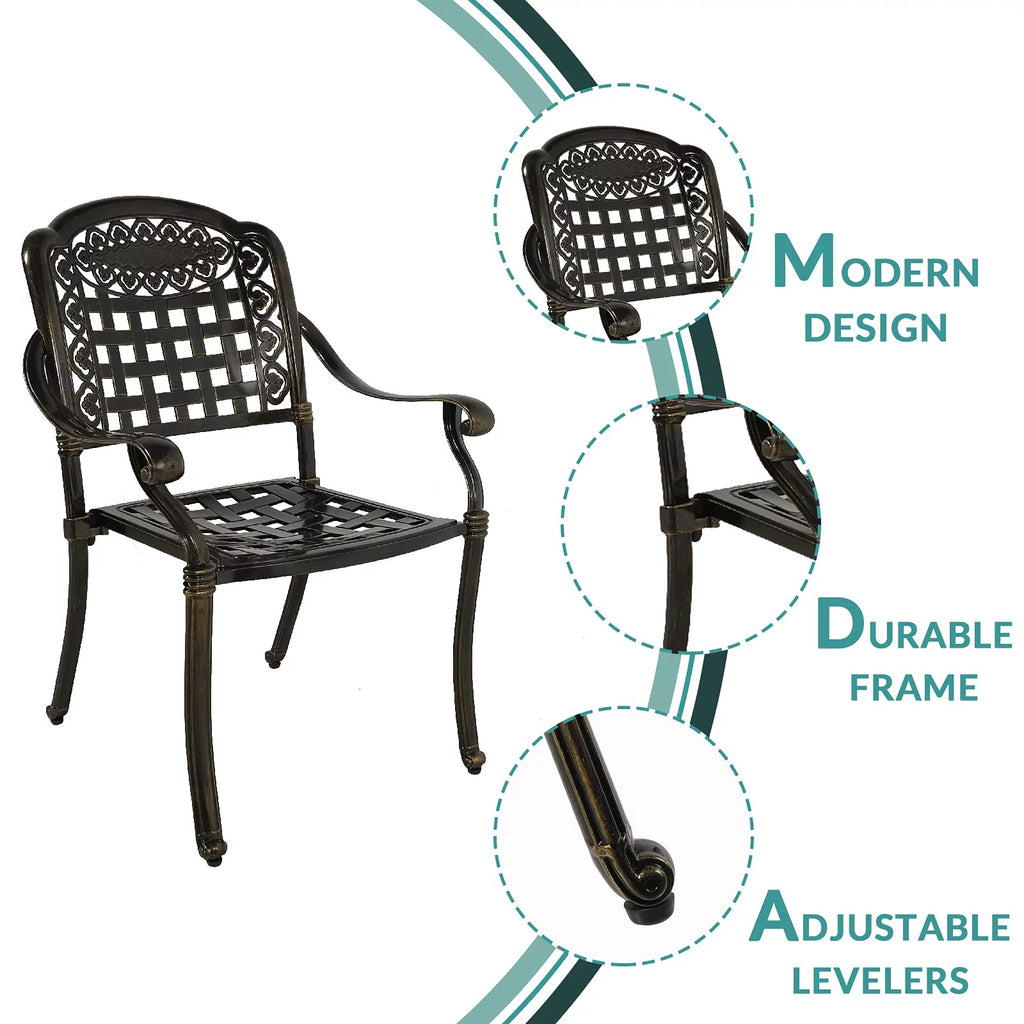 5 Piece All-Weather Cast Aluminum Patio Dining Set with Umbrella Hole V5124