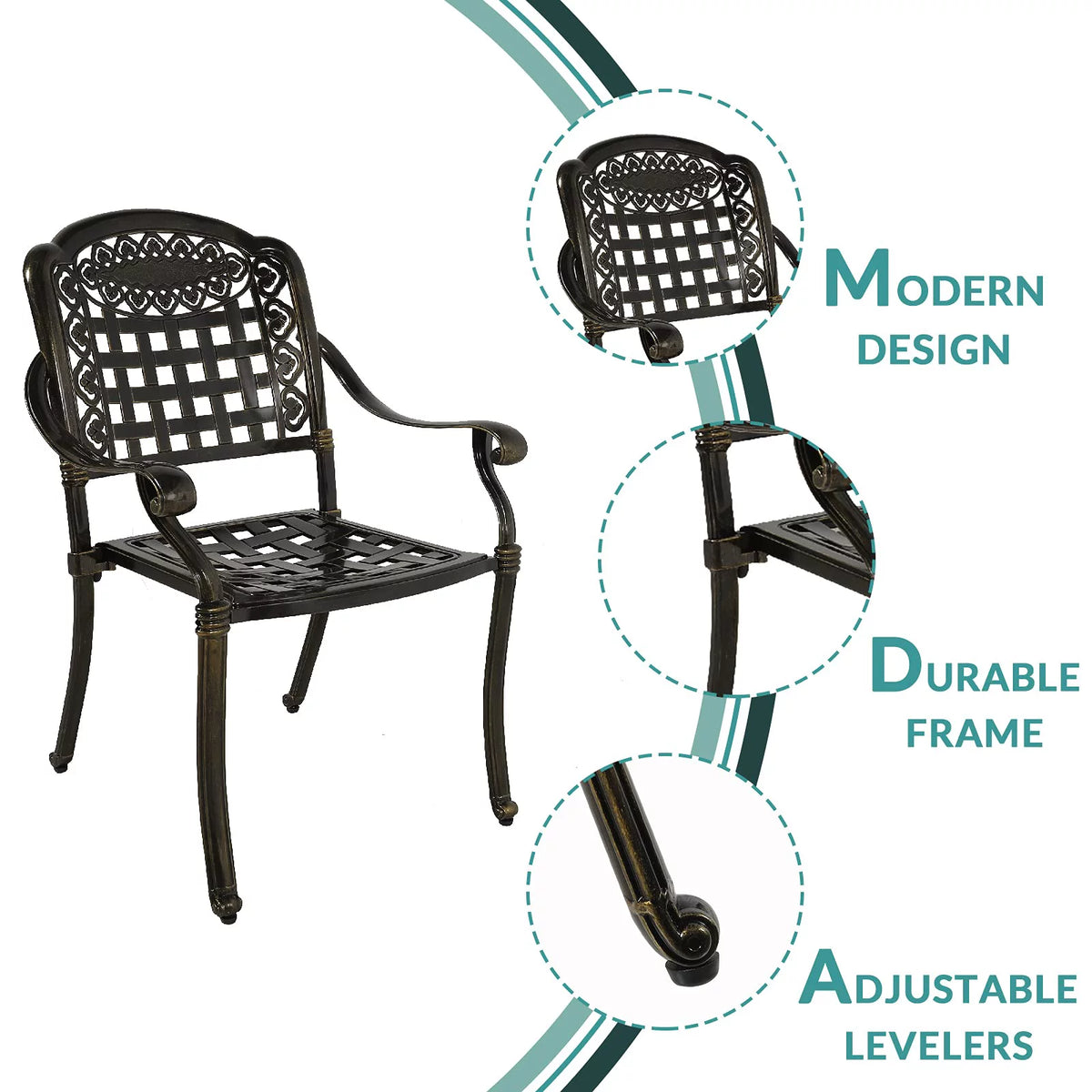 5 Piece All-Weather Cast Aluminum Patio Dining Set with Umbrella Hole V5124