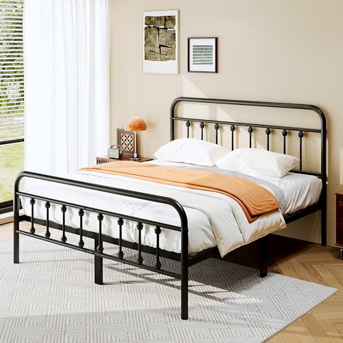 Full Size Black Metal Platform Bed Frame with Headboard and Footboard C8189