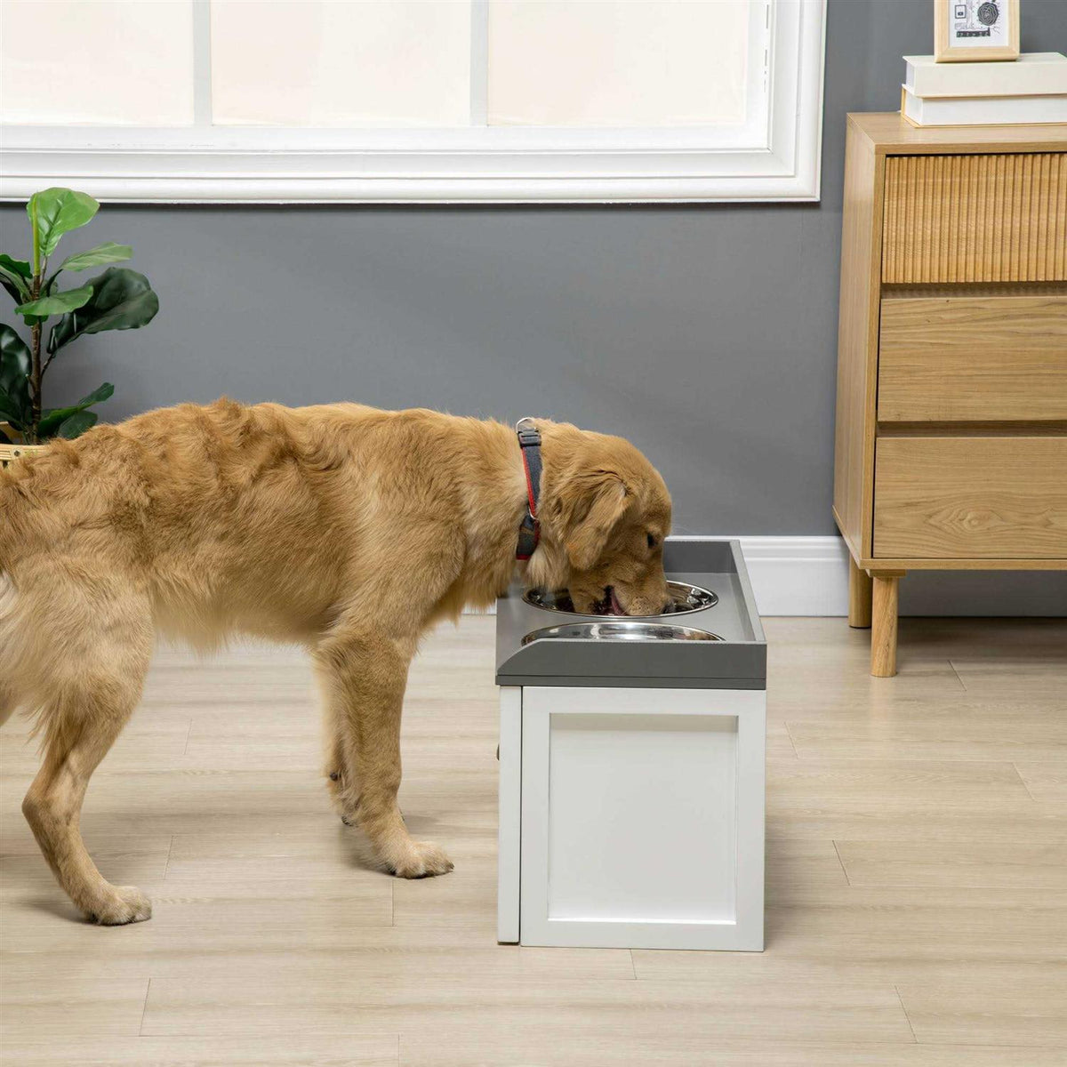 Large Elevated Dog Bowls with Storage Drawer H2804