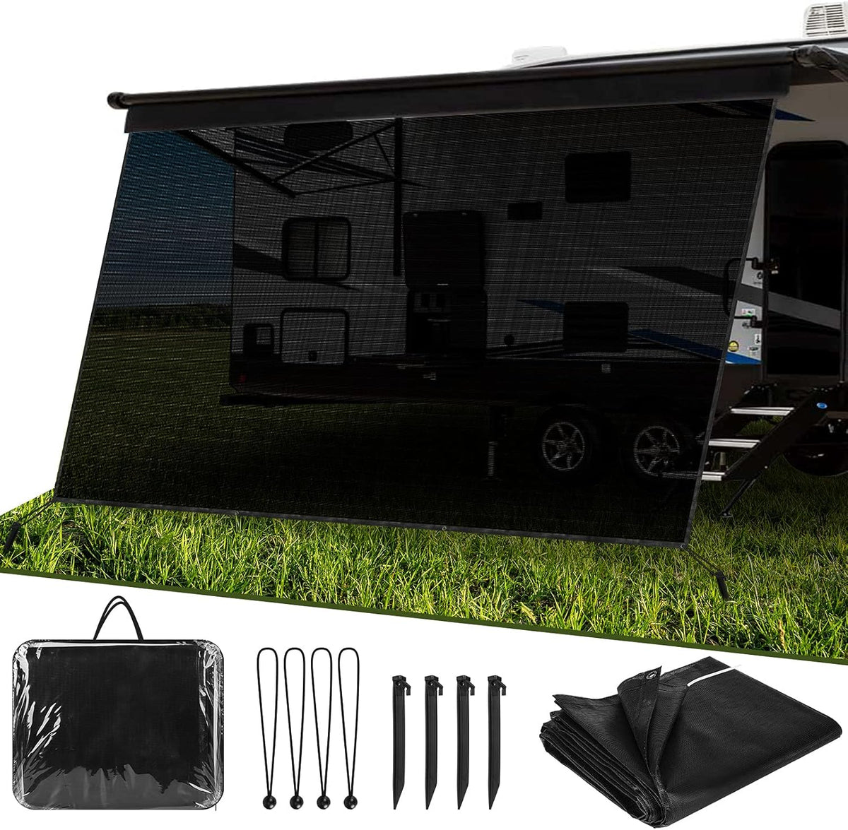 8'X15' Black Mesh RV Awning Sun Shade Screen D4748