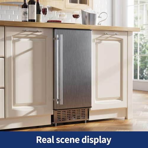 15 Inch Stainless Steel Built-in Freestanding Ice Maker with 30lbs Storage Bin O9508