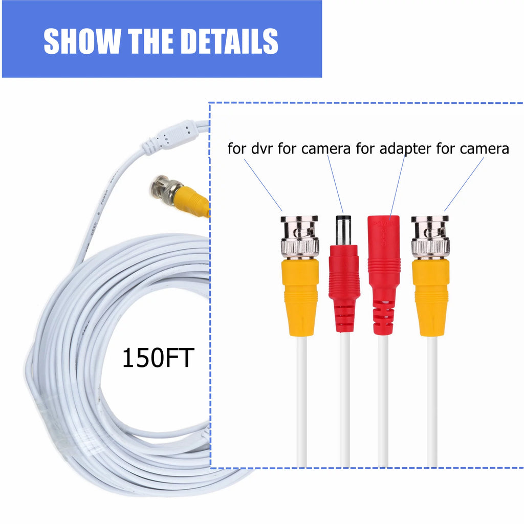 White 150ft BNC Extension Power Cable N4493